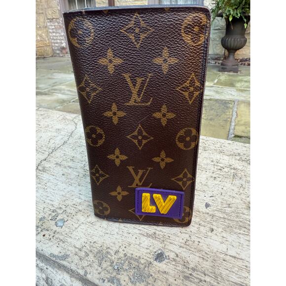 Louis Vuitton Long Wallet Monogram Portefeuille Brazza Brown Green Orange RFID - Picture 2 of 6